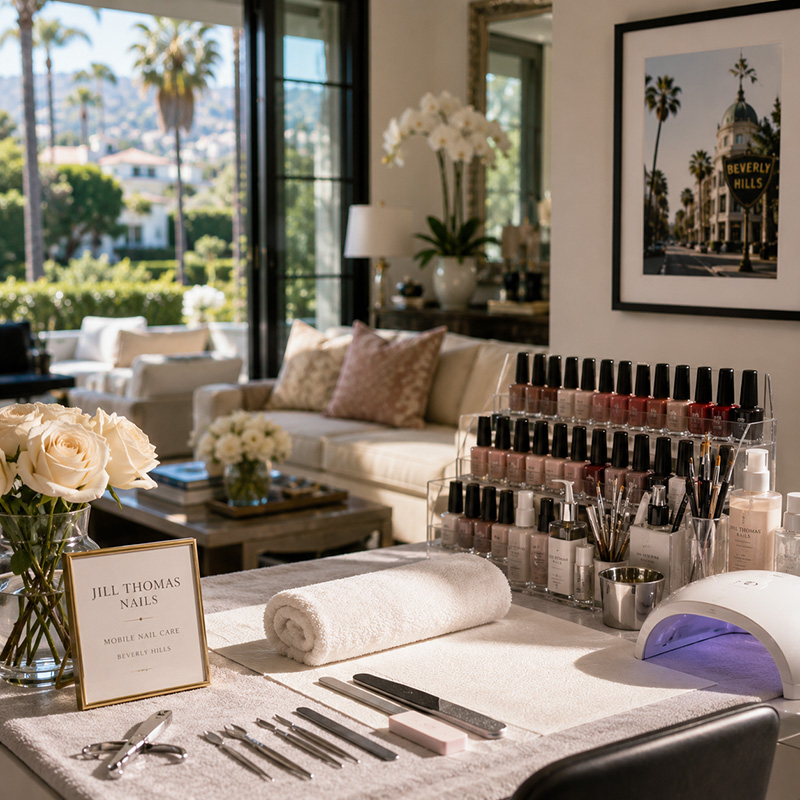 Discreet mobile manicure service in a private Beverly Hills residence