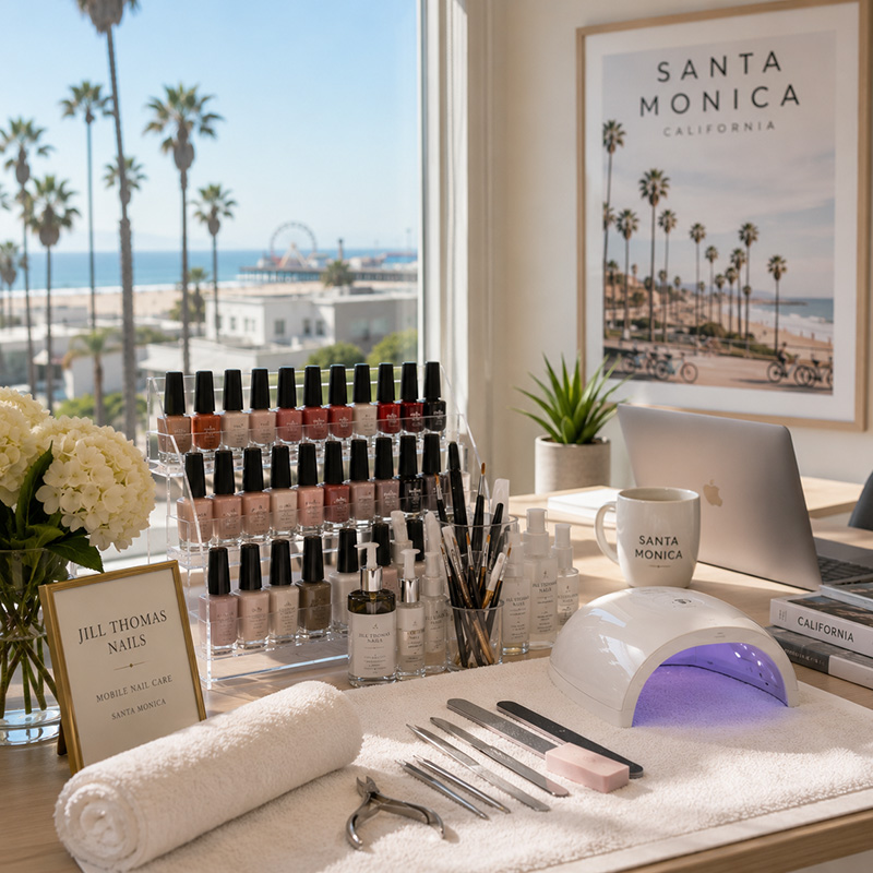 Mobile manicure service at a bright Santa Monica home office